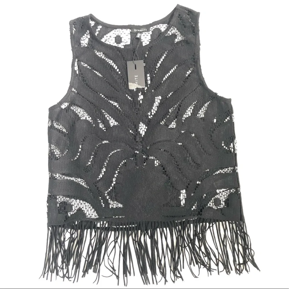 Dynamite woman’s festival black lace fringe crop top brand new with tag size XS - Picture 4 of 12